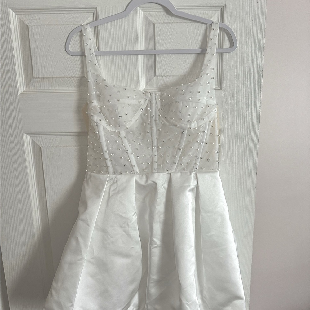 Chic White Embellished Mini Dress